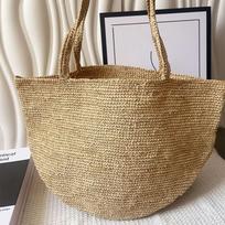 Bohemia Raffia Hand-crocheted Shoulder Bag Flower Weaving Bags Casual Beach Vacation Handbag For Women Large Capacity Bucket Bag beige