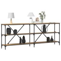 Console Table with Shelf Rustic Oak Finish 200 x 30 x 75 cm