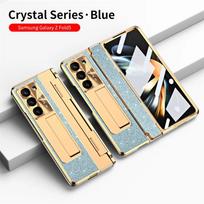 For Samsung Galaxy Z Fold 7 3 4 5 6 Luxury Flip Leather PC Integrated Cover Glitter Series With Holder Protective Phone Case Galaxy Z Fold6 rožinė
