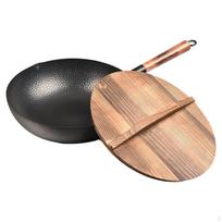 Flat Bottom Wok Stir Fry Pan Manual Forging Iron Chinese for Gas Sautee Induction Cooker black