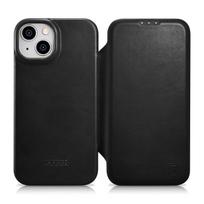 iPhone 14 Plus Leather Case with Magnetic Flip MagSafe CE Oil Wax Premium Leather Black