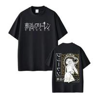 Anime Frieren_ Beyond Journey's End Frieren Manga T Shirt Men Women Summer Harajuku High Quality Cotton Short Sleeve T-shirts S juoda