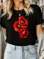 Red Poppy Floral Print T-shirt XXXL red