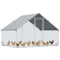 Outdoor chicken coop/kennel/aviary enclosure, 6 m² - Wire mesh run, dimensions 3m x 2m x 2m - Covered area - Galvanized steel pilka spalva
