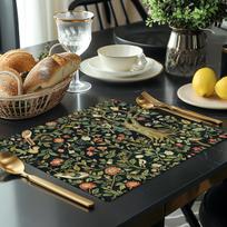 Set of 4 Woven Place Mats, William Morris Floral Pattern, Polyester Rectangular Table Mats for Dining, Decorative Home Kitchen 4PCS gray