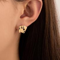 Elegant Women's Playing Card Enamel Ear Studs for Everyday Wear auksas