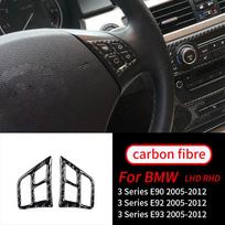 For BMW E90 E92 E93 3 Series 2005-2012 2Pcs Real Carbon Fiber Car Steering Wheel Button Frame Decorative black