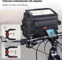 Lemego vandeniui atsparus dviračio krepšys ant vairo su adapteriu elektriniams ir įprastiems dviračiams 4.5 l talpos, priekinis krepšys ant vairo su reguliuojamu jutikliniu ekranu ir nuimamu telefono laikikliu