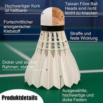 Moazifi 6 šratų rinkinys, natūralus šratas, badmintono kamuoliukai, žąsų plunksnų badmintono šratukai, badmintono kamuoliukai treniruotėms patalpose ir lauke