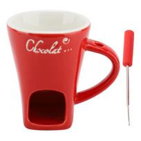 Chocolate Melting Cup Chocolate Melting Fondue Mug Ceramic Butter Warmer Pot Chocolate Melting Supplies with Fork for Kitchen raudona