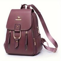 New casual women's soft leather backpack fashionable retro large capacity outdoor commuter backpack school bag gray