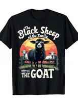 Plus Size[Printed T-Shirt] Black Sheep Family Goat Pattern T-Shirt| Casual Round L black