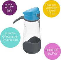 B.box Sportinė gertuvė, neslystanti, nepralaidi vandeniui gertuvė vaikams, šaunus, modernus dizainas, pakreipkite ir gerkite (blue Slate, 450 ml)