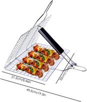 Grilio krepšelis - nerūdijančio plieno bbq nešiojamas sulankstomas kepimo tinklelis su nuimama rankena lauko kepsninėms žuviai, daržovėms, stačiakampis