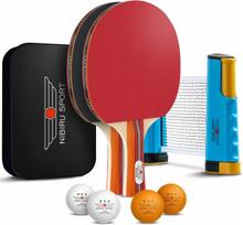 Nibru stalo teniso rinkinys ping pong 2x raketės 4x kamuoliukai tinklelis dėklas