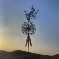 NEW Pixies Fairy Garden Crafts Sculptures Stake Fairies and Dandelions Dance Landscape Metal Three-dimensional Lawn Decorative gray