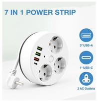 Prailgintuvas 3 kontaktų + 3USB+ 1 Type-C 2 m, CX-U206-W