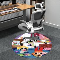 1pc Powerpuff Girls Office Round Area Rug, Under Office Chairs Bedroom Living Room Home Decor, Room Deco, Available in Various Sizes 80cm gray