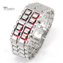 Men\'s Women\'s Lava Stainless Steel LED Digital Quartz Bracelet Watch Wristwatch gray