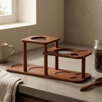 Coffee Machine Stand Polished Finish Station Organizer Circular Cutouts black