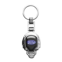 For Ford Fiesta Mustang Mondeo Mk4 Focus Mk3 Ranger Fusion Metal Car Keychain Skull Keyring Key Holder Pendant Auto Accessories WD2 gray