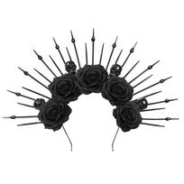 Halloween Black Rose Flower Skeleton Headband Day of The Dead Gothic Cosplay Headwear Party Women Goddess Halo Crown for Women black