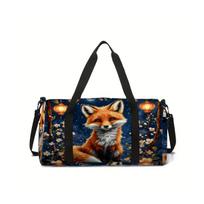 Fox Pattern 2D Flat Cartoon School Travel Bag Large Capacity Zipper Luggage Bag Best Gift for Boys Girls Fashion Style black