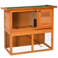 Rabbit hutch, 2-story rabbit cage with sliding platform, ramp and opening roof, 90L x 45W x 80H cm