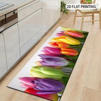 1Pcs Colorful Blooming Tulip Design Non-Slip Washable Area Rug Runner for Entryway, Living Room, Bedroom & Patio 60X180cm gray