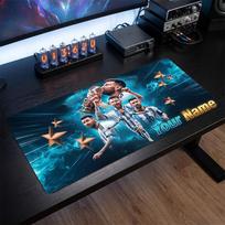 Lionel Messi Custom Large Mouse Pad, Personalized Name Text Print, Football Logo Non‑Slip Desk Mat Gaming Gift 30cmx60cm blue