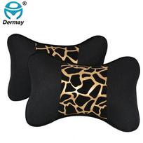 DERMAY 2PCS Leopard Cute Car Neck Pillow Headrest Support Seat Golden Silvery Girls Women Personality Auto accessoriess sidabras