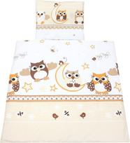 Tuptam unisex kūdikio lovelės komplektas, 4 dalių patalynės komplektas: antklodė ir pagalvė su užvalkalu, spalva: Owls Beige, dydis: 80 x 80 cm