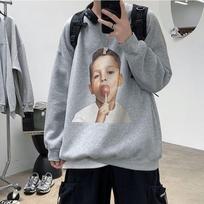 New Spring and Autumn Fashion Simple Hong Kong Style Round Neck Korean Edition Trendy Printing Men's Sweater Bottom Top L pilka spalva