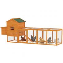 Large Wooden Chicken Coop for 3-6 Chickens with Asphalt Roof, Nesting Box and Removable Tray, 297.5x68x118 cm, Natural