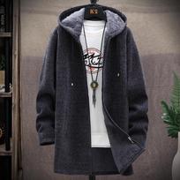 Vyriškas megztinis Fleece kardiganas žieminė striukė Vyriški ploni megztiniai žieminiai su ilgu gobtuvu megztinis Storas šiltas paltas Vyriški drabužiai S juoda