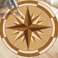 Apvalus kilimas su kompaso raštu ir jūrinės žvaigždės dizainu, grindų kilimėlis svetainei, miegamojo dekorui, spalvinga geometrinė kompaso rožė 120x120cm beige