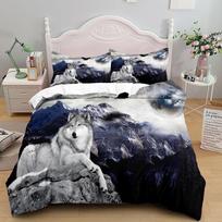 Digital Wolf Print Bedding Set - Doona Cover & More Available In Single Twin Double Queen King & Cal King Sizes EU Single(135*200cm)3pcs black