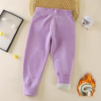 Children's Fluffy Warm Knee Pad Pants - Velvet Lined Winter Base Layer for Boys & Girls School Uniforms 90cm tamsiai pilka spalva
