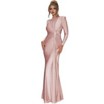 Moteriška vakarinė suknelė su klostuotu mazgu Decor Slim Fit apvaliu kaklu Nugaros užtrauktukas S pilka