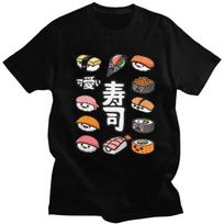 Custom Sushi Tshirts for Men Short Sleeve Casual T Shirt Fashion Cartoon Japanese Food T-shirts Loose Fit Pure Cotton Tees XL juoda