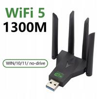 Belaidis USB tinklo adapteris 1300Mbps, 2.4G/5GHz, be tvarkyklių, kompiuteriui ir nešiojamam kompiuteriui