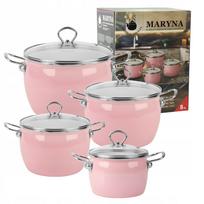 Emaliuotų puodų rinkinys MARYNA, 2,3 l, 3 l, 4 l, 5 l, rožiniai, tinka indukcijai ir dujinei viryklei