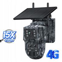 Lauko saulės energija maitinama 6MP 4G kamera, 3 objektyvai, 15x priartinimas, PTZ, PIR judesio jutiklis