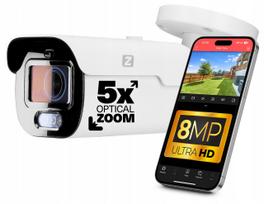 Lauko 8MP 4K PoE IP kamera su 60 m IR, dviguba apšvietimo funkcija, garsu ir 5x optiniu priartinimu