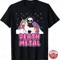 Death Metal Unicorn Grim Reaper Rainbow Heavy TShirt  Vintage Streetwear Versatile Casual Unisex Soft Cotton Loose Sport Tshirt 2XL pink