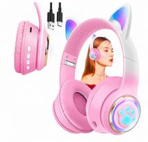Belaidės vaikų ausinės su RGB katės ausytėmis, rožinės, Bluetooth
