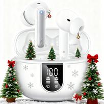 Belaidės Bluetooth ausinės su baltu LED apšvietimu