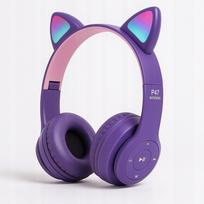 Belaidės ausinės su katės ausytėmis, violetinės, Bluetooth