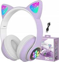 Vaikiškos belaidės ausinės su LED RGB katės ausytėmis, violetinės