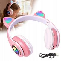 Belaidės Bluetooth 5.0 rožinės ausinės su mikrofonu „Cat Ears“